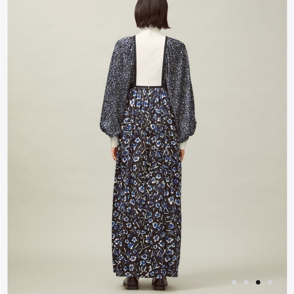 Tory Burch Runway Silk Caftan Midnight Teapot floral print white ruffle 6 NEW S - Picture 4 of 11